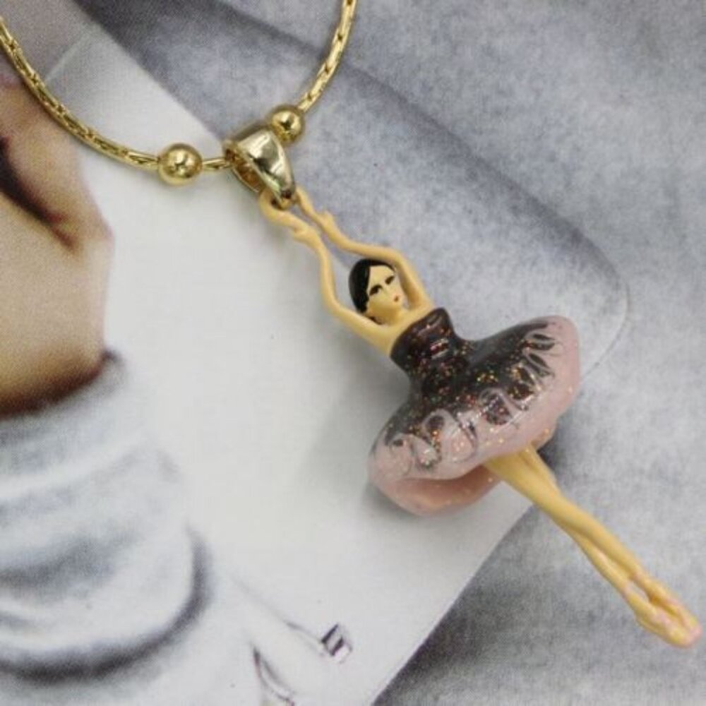 Les nereides Ballerina with Black Gradient Tutu Pendant Necklace